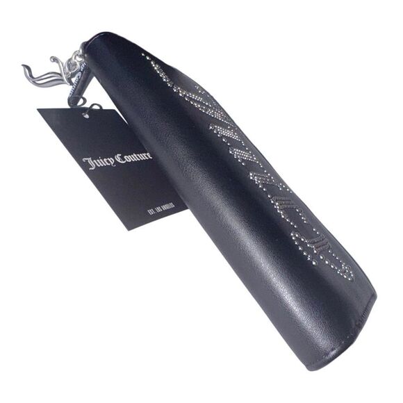 Juicy Couture Black Faux Leather Kimberly Rhinestone Logo Z/A Wallet Clutch Bag - Picture 3 of 11